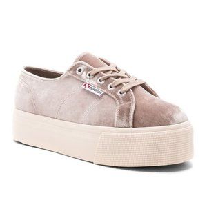 SUPERGA Velvet Platform Lace Up Casual Sneakers